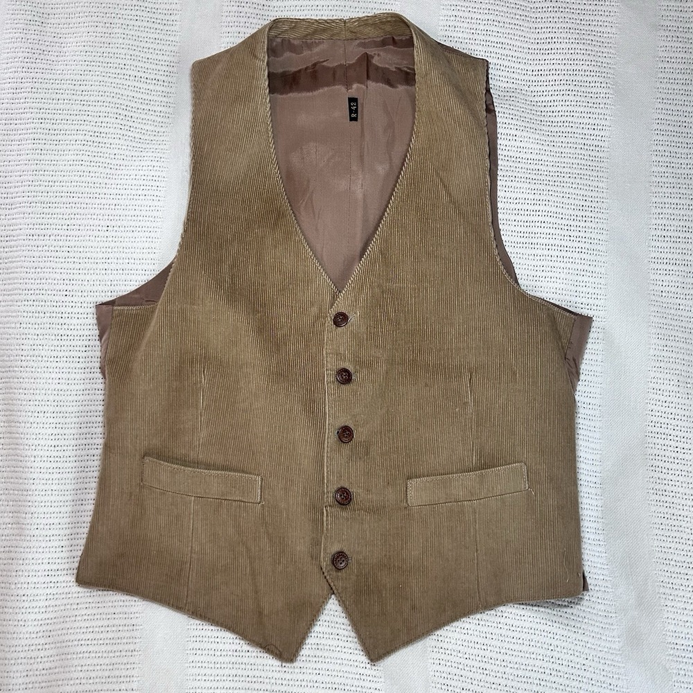 Vtg Corduroy Waistcoat Vest Mens 5 Button grandpacore western 42R preppy 80s